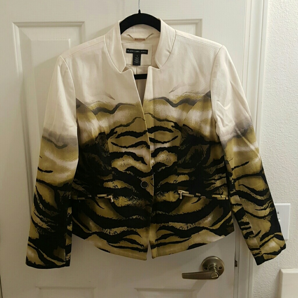 Chicos animal print jacket with gold zippers